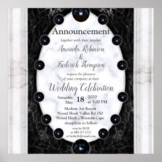 光沢のある白と黒の大理石球 ポスター (正面)