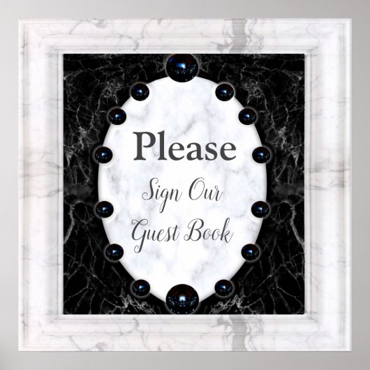 光沢のある白と黒の大理石球 ポスター (正面)