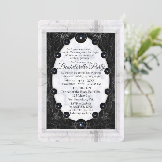 光沢のある白と黒の大理石球 招待状 (スタンド正面)