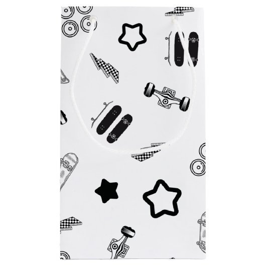 光沢のある白黒スケートボード抱き枕 スモールペーパーバッグ (裏面)