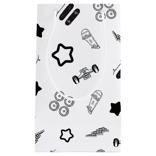 光沢のある白黒スケートボード抱き枕 スモールペーパーバッグ (正面)