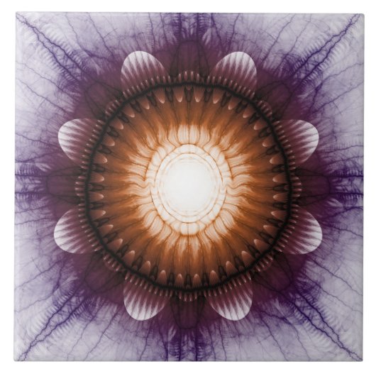 光沢のある神秘的な赤い紫のオーナメント タイル (正面)