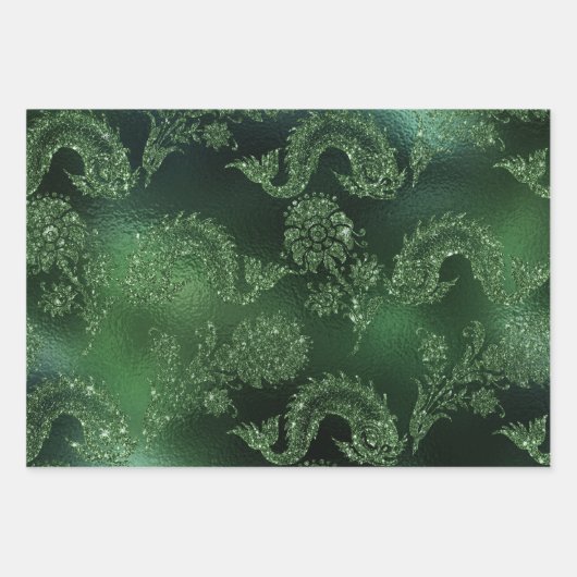 光沢のある紙を含む緑の包装 ラッピングペーパーシート (正面)