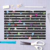 光沢のある紙吹雪が黒と銀の星に輝ストライプく 薄葉紙 (クラフト)