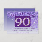 光沢のある紫のグリッター(90誕生日) セーブザデート (正面/裏面)