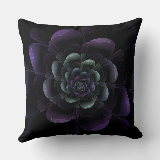 光沢のある紫色の黒い花柄 クッション (裏面)