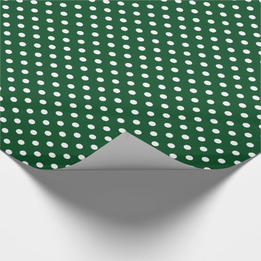 光沢のある緑と白の水玉模様パターンクリスマス ラッピングペーパー (角)