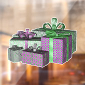 光沢のある緑と紫のグループのクリスマスプレゼント ウィンドウサイン (シート2)