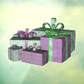 光沢のある緑と紫のグループのクリスマスプレゼント ウィンドウサイン (シート3)