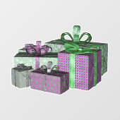 光沢のある緑と紫のグループのクリスマスプレゼント ウィンドウサイン (シート)