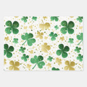 光沢のある緑と金ゴールドシャムロックフェスティバルセット3 ラッピングペーパーシート (正面)