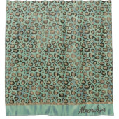 光沢のある緑に輝くヒョウのプリント シャワーカーテン (正面)