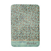 光沢のある緑に輝くヒョウのプリント バスマット (正面縦)