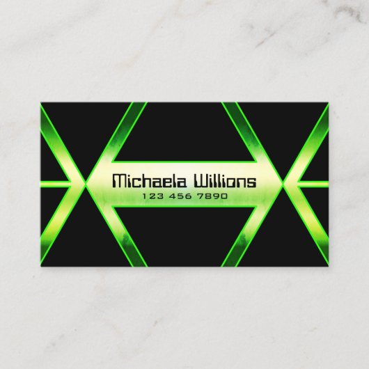 光沢のある緑のパターンを持つ派手な黒の幾何学的 名刺 (正面)
