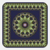 光沢のある緑のフラクタル星曼荼羅正方形ステッカー スクエアシール (正面)