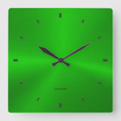 光沢のある緑のメタリックテクスチャ – ステンレス鋼の外観 スクエア壁時計 (正面)