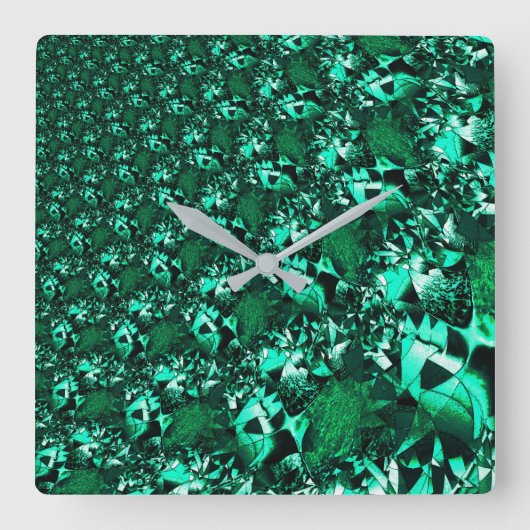 光沢のある緑の色調、レリーフ、 浮き彫りに似た スクエア壁時計 (正面)