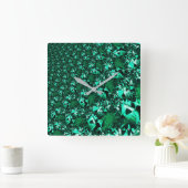 光沢のある緑の色調、レリーフ、 浮き彫りに似た スクエア壁時計 (ホーム)