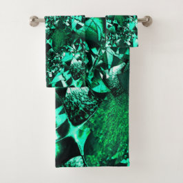 光沢のある緑の色調、レリーフ、 浮き彫りに似た バスタオルセット