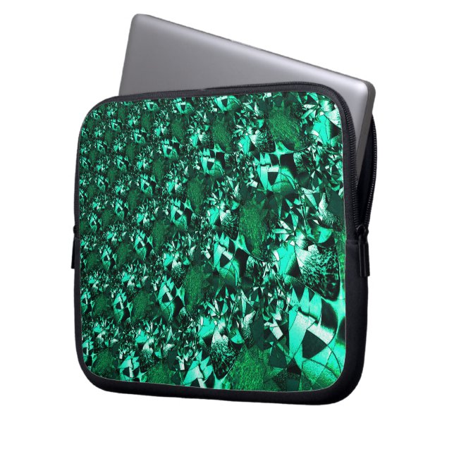 光沢のある緑の色調、レリーフ、 浮き彫りに似た ラップトップスリーブ (正面左)