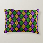 光沢のある緑、紫、金色のキラキラ輝くパレット アクセントクッション (裏面)