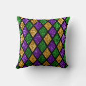 光沢のある緑、紫、金色のキラキラ輝くパレット クッション (裏面)