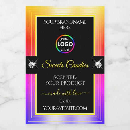 光沢のある色鮮やかなレインボーブラックロゴ製品ラベル フードラベル (シングルラベル)