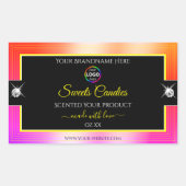 光沢のある色鮮やかなレインボーブラックロゴ製品ラベル 長方形シール (正面)