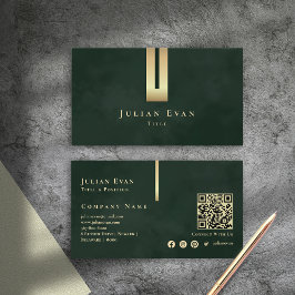 光沢のある芸術的詳細ヴィンテージエメラルドグリーン&金ゴールド 名刺