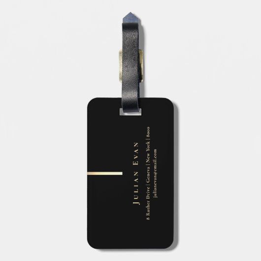 光沢のある芸術的金ゴールド詳細モノグラムブラック ラゲッジタグ (裏面縦)