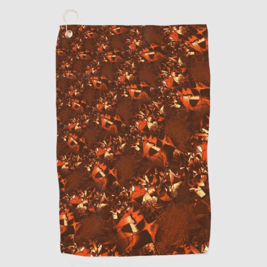 光沢のある茶色がかったサンゴとエンボス ゴルフタオル (正面)