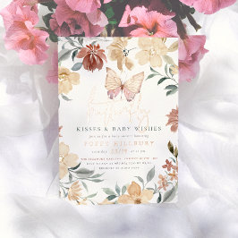 光沢のある蝶のキス&ウィッシュガールベビーシャワー 箔招待状