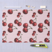 光沢のある赤いさくらんぼピンクレトログラムパーティー 薄葉紙 (クラフト)