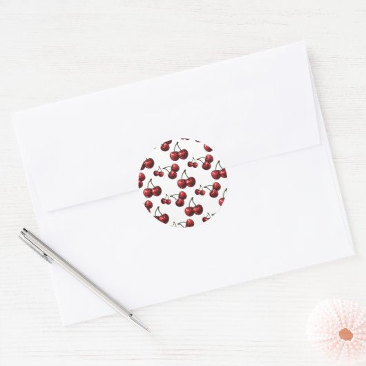 光沢のある赤いチェリー レトロ グラム ラウンドシール (封筒)