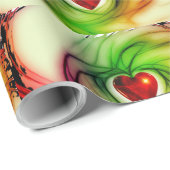 光沢のある赤いハートの緑のデザイン包装紙 ラッピングペーパー (ロールコーナー)