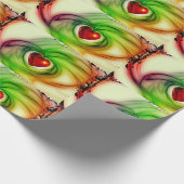 光沢のある赤いハートの緑のデザイン包装紙 ラッピングペーパー (角)