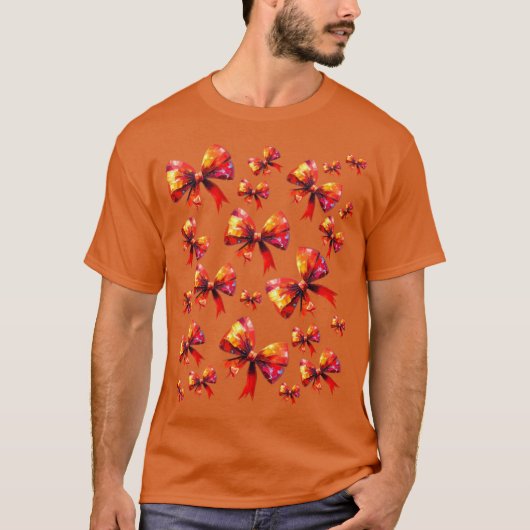 光沢のある赤いリボンで豪華にデコレーション Tシャツ (正面)