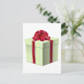 光沢のある赤いリボンの付いたストライプのギフト ポストカード (スタンド正面)