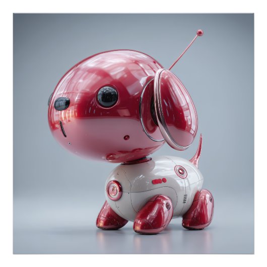 光沢のある赤いロボット犬 フォトプリント            (正面)