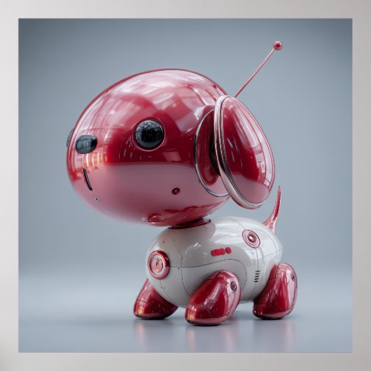 光沢のある赤いロボット犬 ポスター (正面)