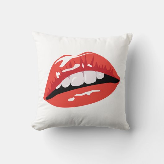 光沢のある赤い唇 クッション (正面)