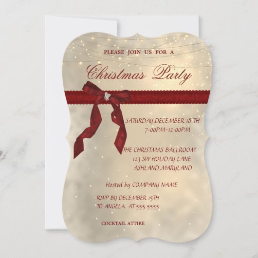 光沢のある赤い弓、クリスマス企業のパーティー 招待状 (正面)