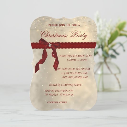 光沢のある赤い弓、クリスマス企業のパーティー 招待状 (スタンド正面)