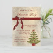 光沢のある赤い弓、ツリー企業のクリスマスパーティー 招待状 (スタンド正面)