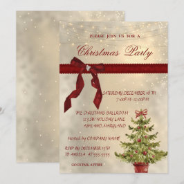 光沢のある赤い弓、ツリー企業のクリスマスパーティー 招待状