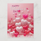 光沢のある赤とピンクの愛ハートバレンタインデー ポストカード (正面)