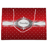 光沢のある赤と白水玉模様 ラージペーパーバッグ (正面)