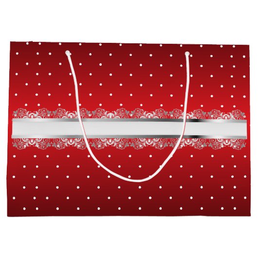 光沢のある赤と白水玉模様 ラージペーパーバッグ (裏面)
