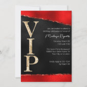 光沢のある赤と金ゴールドグリッターグラマラスVIPパーティー 招待状 (正面)