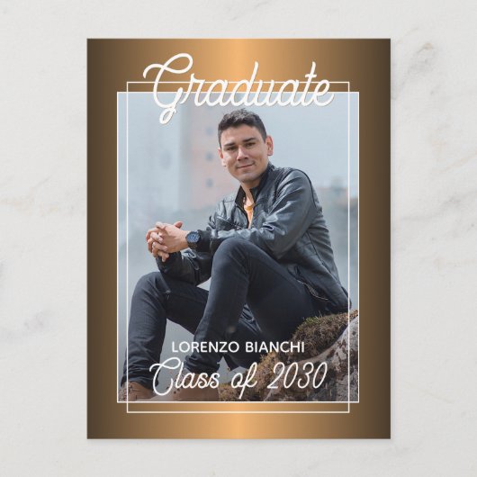 光沢のある赤フェイク銅の卒業発表 ポストカード (正面)